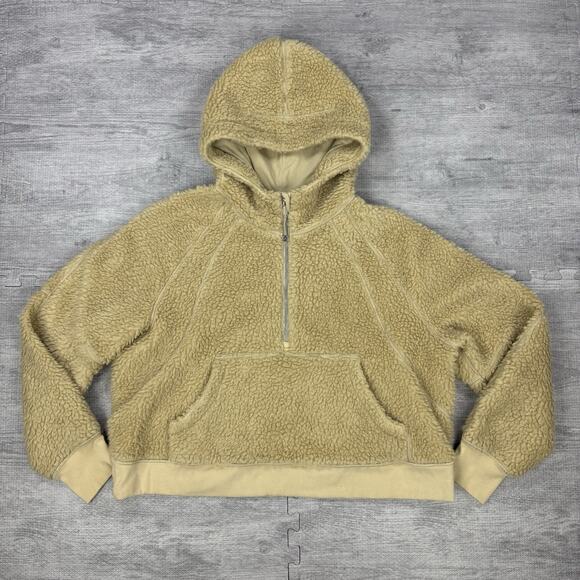 Lululemon Scuba Oversized Half-Zip Fleece Hoodie Sz XL/XXL Sherpa Beige Cropped - Picture 4 of 12